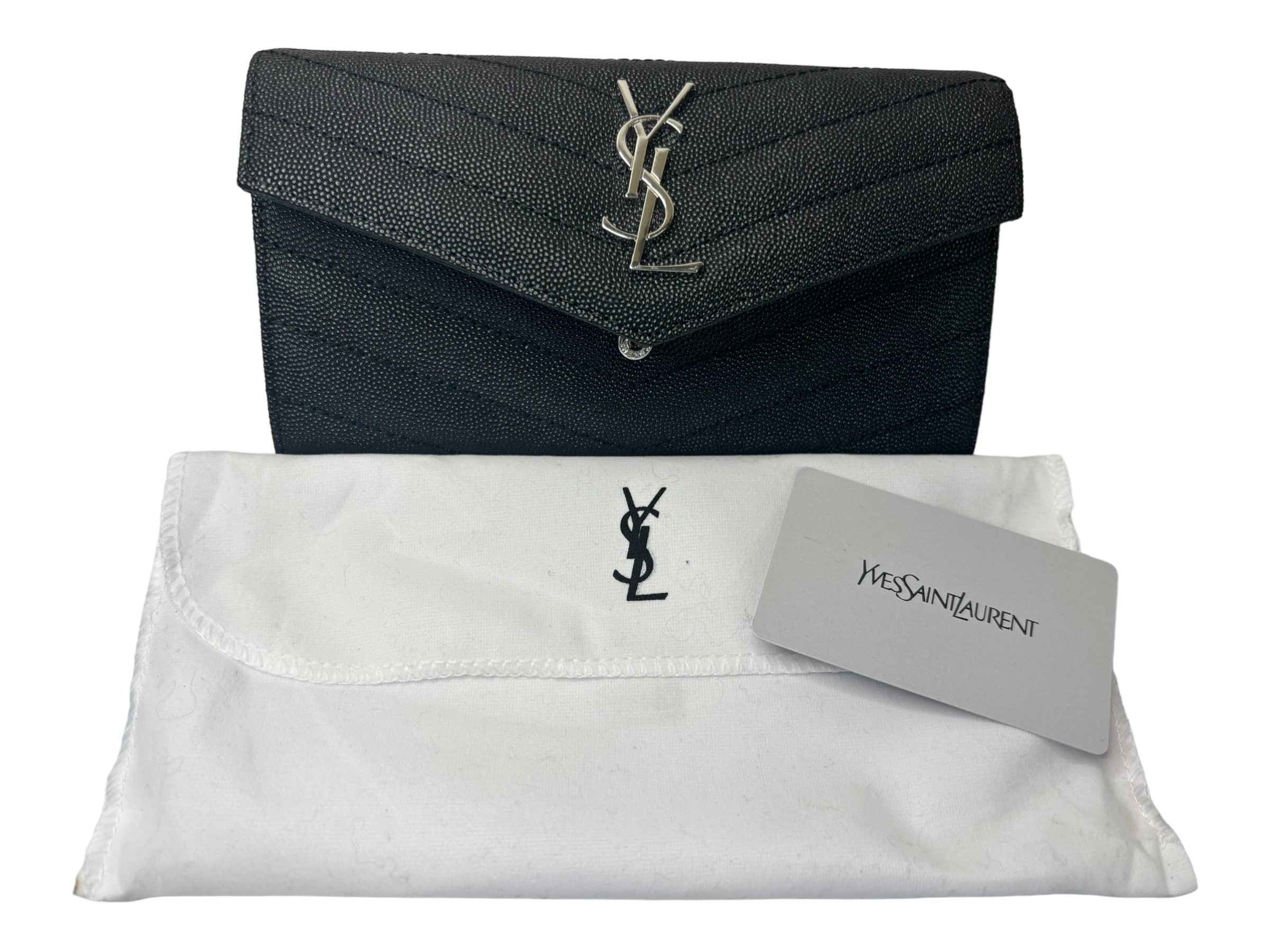 Yves Saint Laurent Cassandra Flap Wallet, Black & Silver