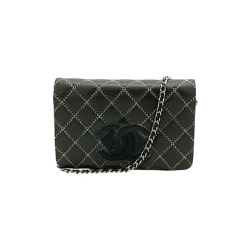 Chanel Quilted Wildstitch Wallet On A Chain (WOC), Grey & Pink Leather