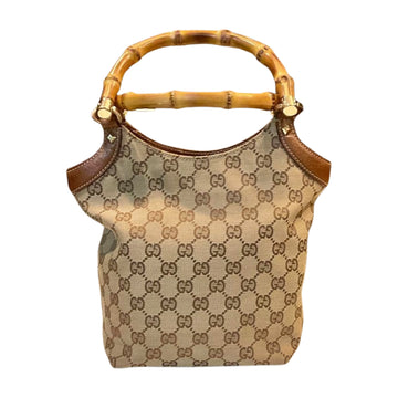 Bolso satchel de lona con monograma Gucci y asa de bambú