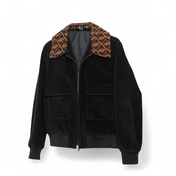 Authentic, Pre-owned Fendi Men's Wool Bomber Jacket With Detachable Shearling Monogram Collar, IT 52