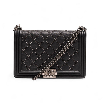 Authentic, Pre-owned Chanel Medium Boy Bag with Grommets, Black