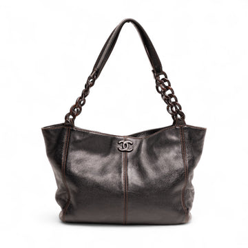 Authentic, Pre-owned Chanel Leather & Wooden Chain Handle Tote Bag