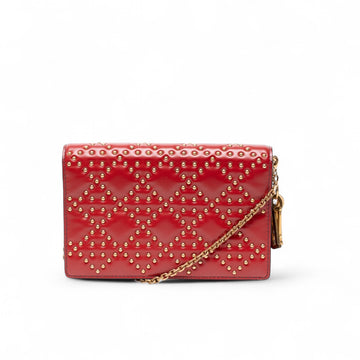 Authentic, Pre-owned Christian Dior Calfskin Studded Cannage Wallet On A Chain