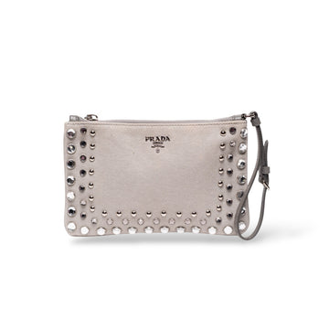 Authentic, Pre-owned Prada Borchie Denim Wristlet/Clutch Bag