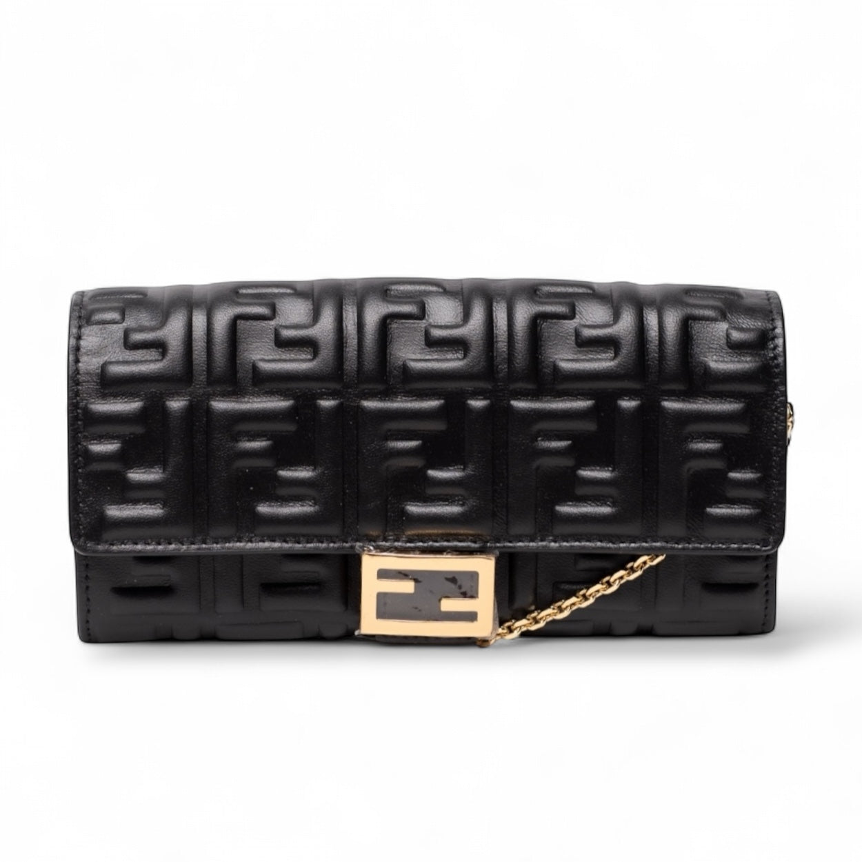 美品　FENDI バゲット コンチネンタル 財布 ブラック　レザー ウォレット Fendi Baguette Continental Wallet On A Chain, Black – Haute Bags