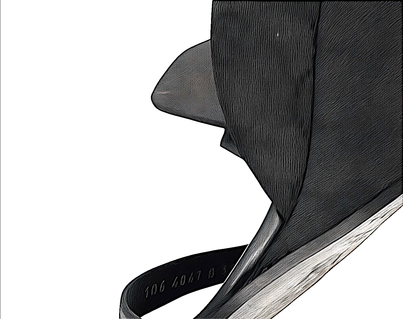 Close-up of a black vintage Gucci monogrammed wedge-heeled sandal showing serial number