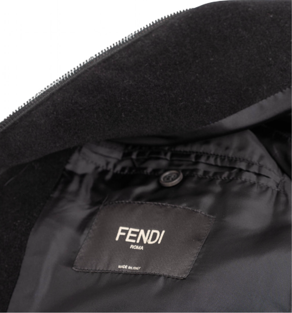 Authentic, Pre-owned Fendi Men's Wool Bomber Jacket With Detachable Shearling Monogram Collar, IT 52