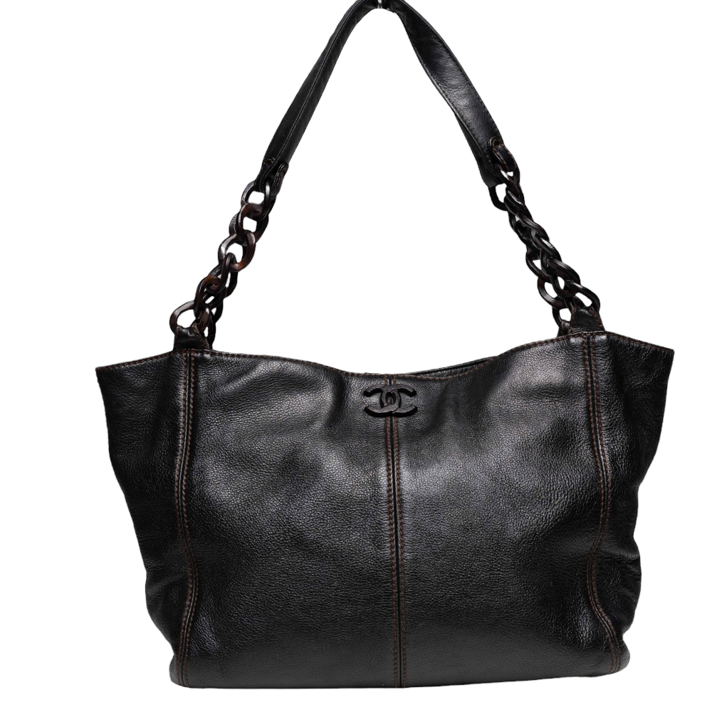 Bolso tote Chanel de piel y cadena de madera con asa