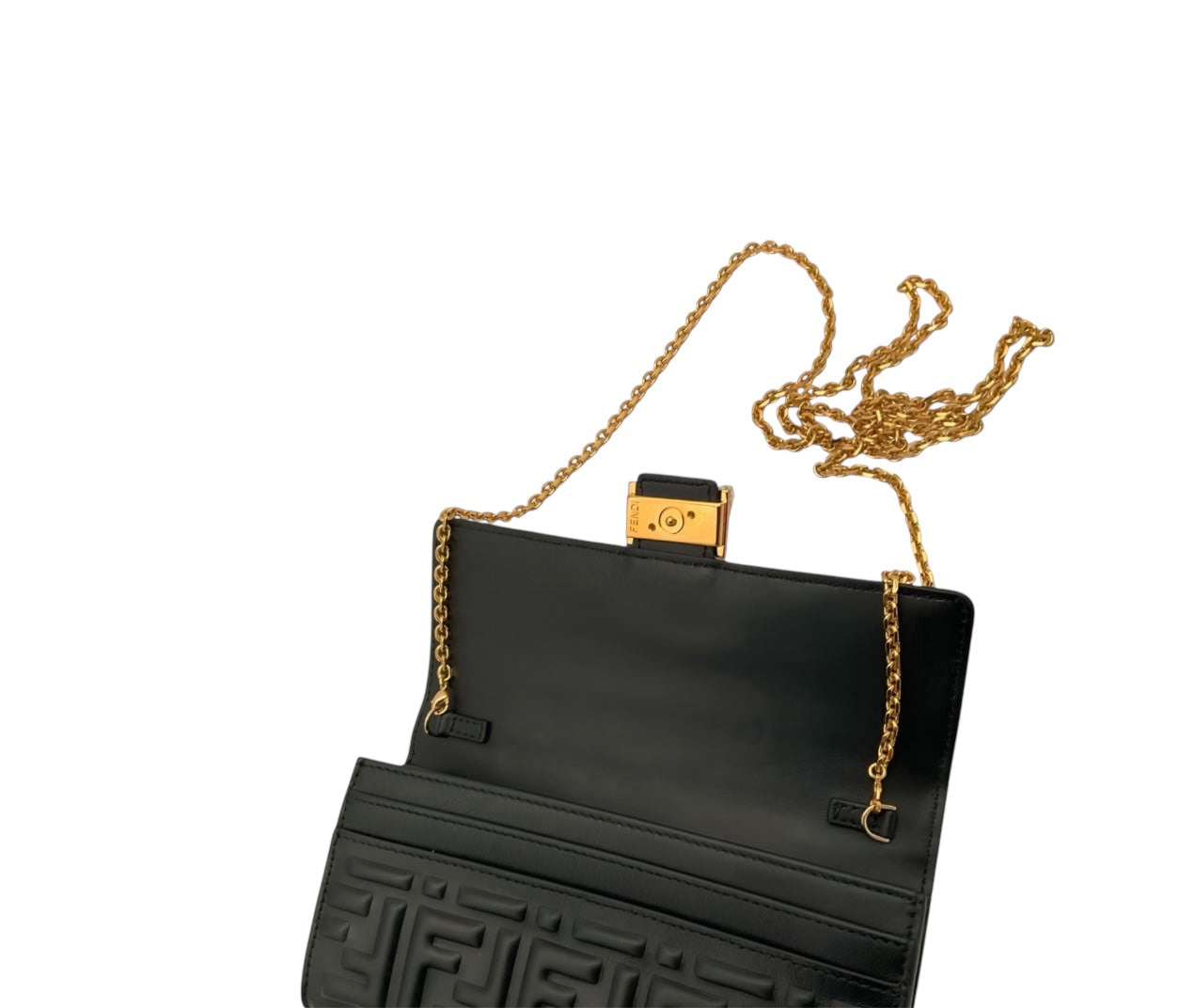 Cartera Fendi Baguette Continental con cadena, negra