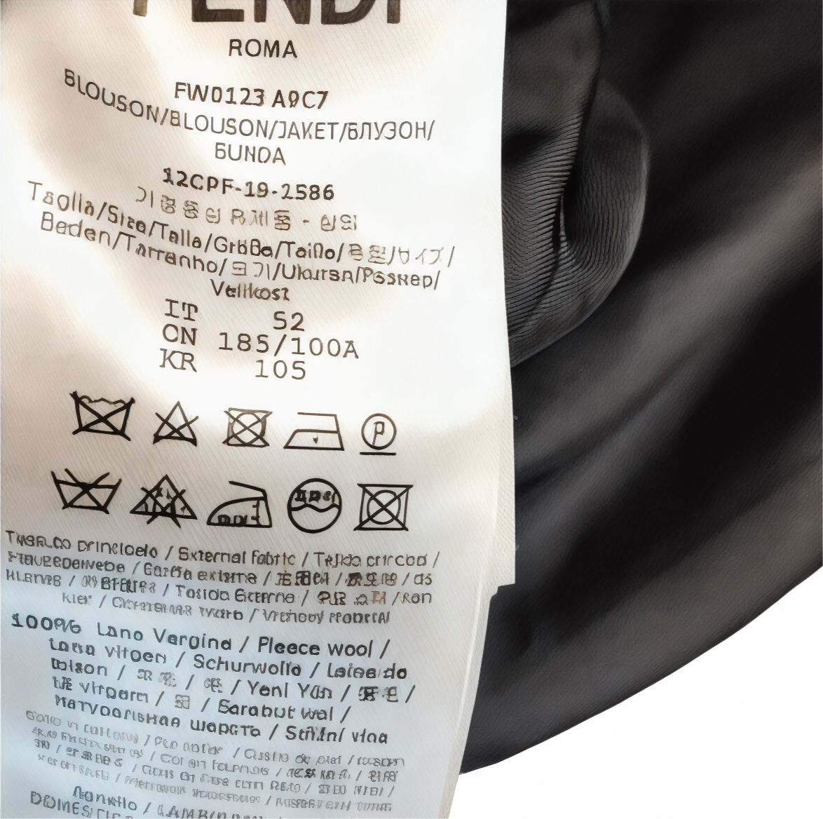 Abrigo bomber de lana Fendi para hombre con cuello de piel de oveja y logotipo, talla IT 52