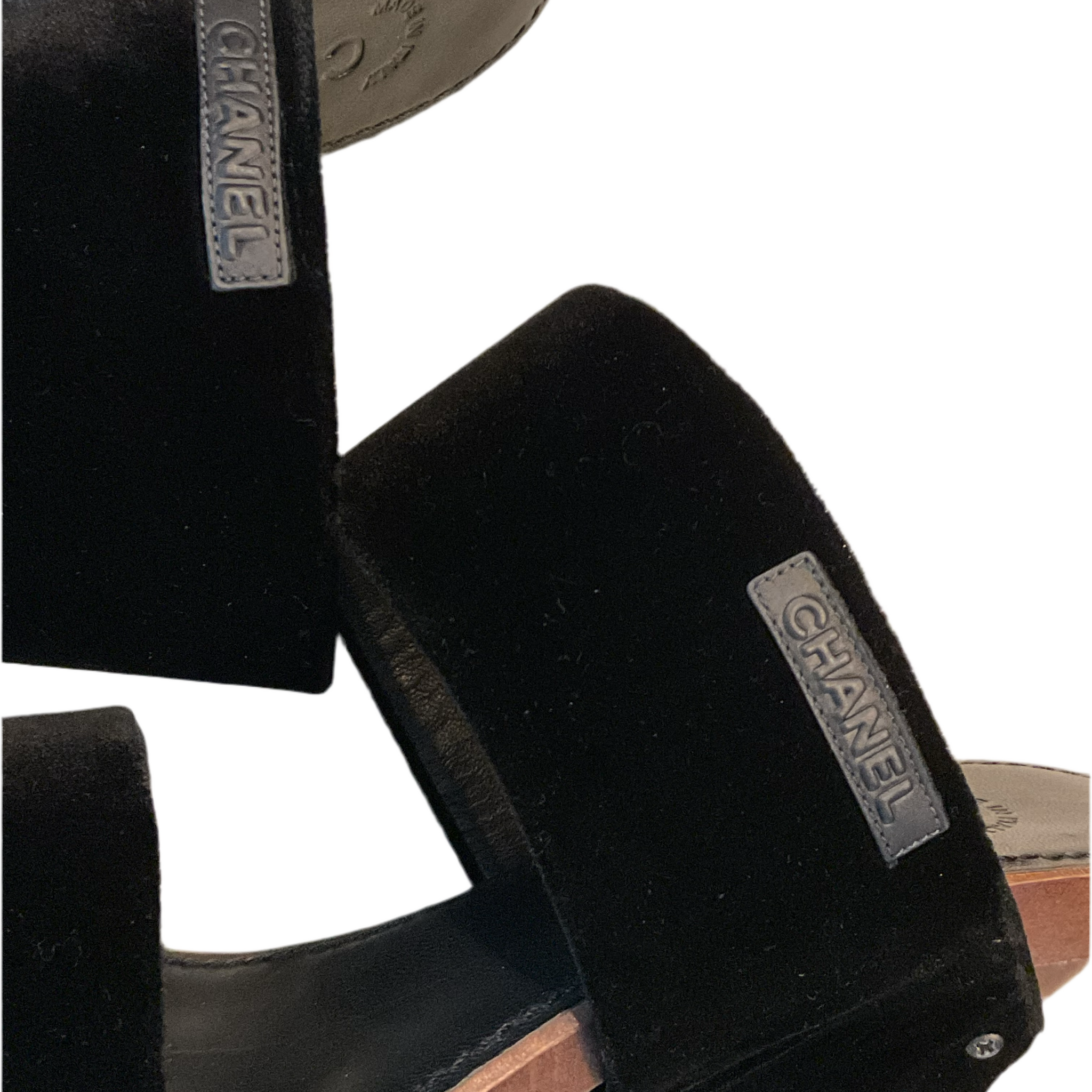 Sandalias de plataforma de terciopelo vintage de Chanel, talla 7.5 de EE. UU.