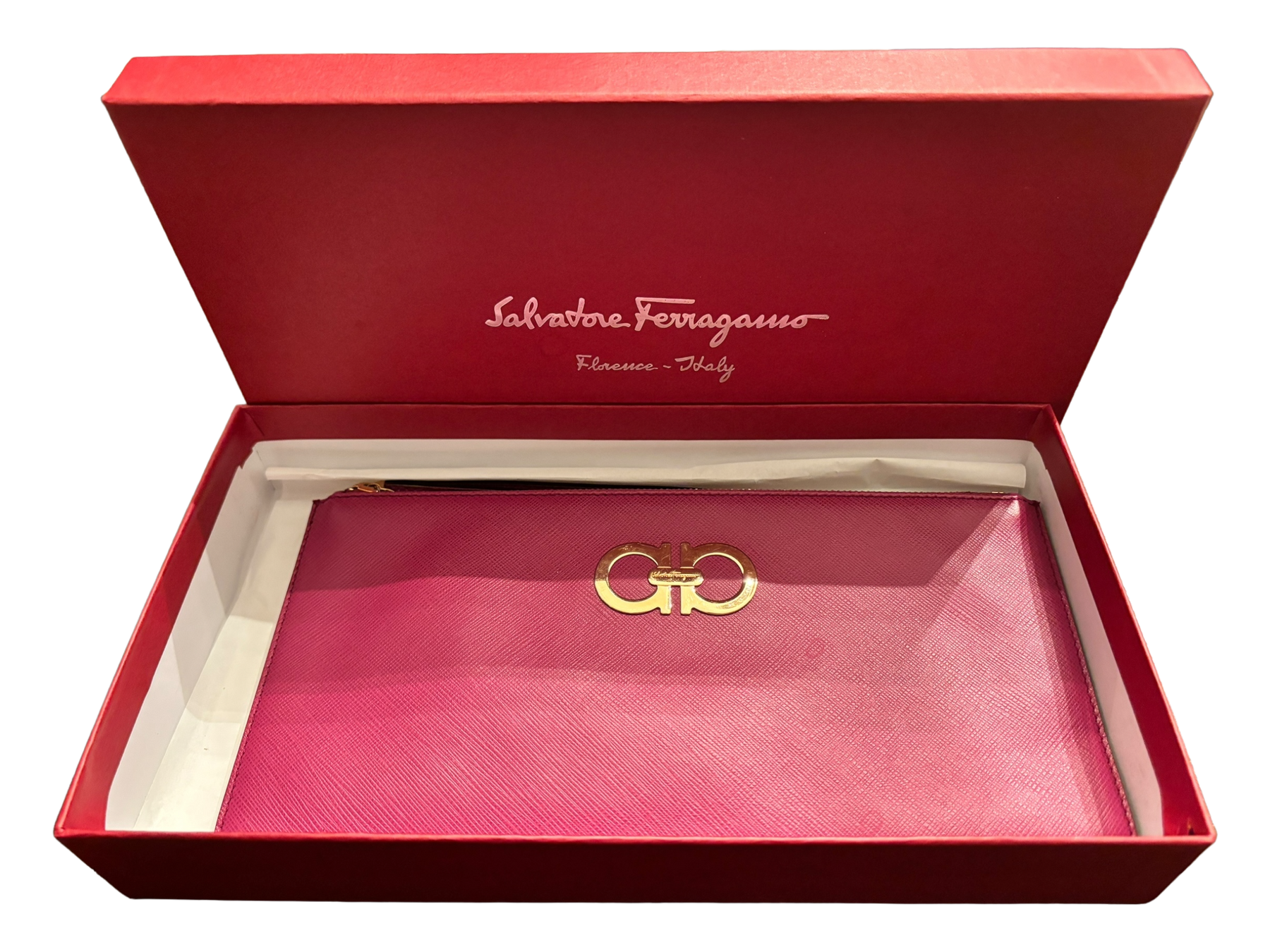 Salvatore Ferragamo Leather Clutch Bag, Fuchsia