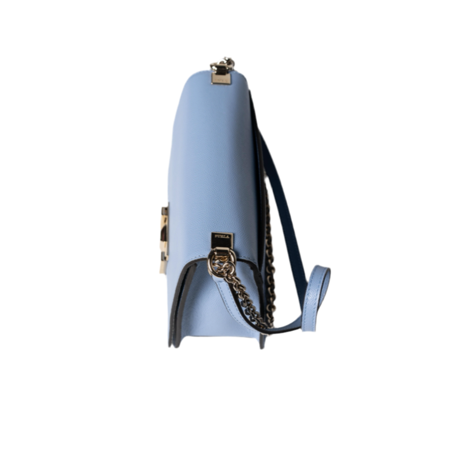 Bolso bandolera Furla de piel con cadena, color azul bebé