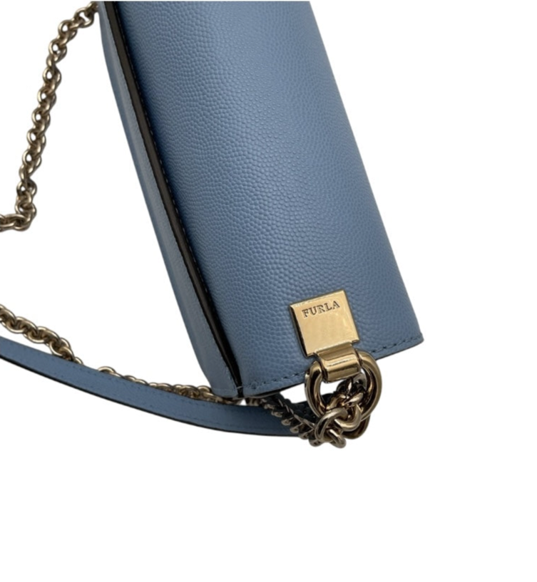 Authentic, Pre-owned Furla Leather Chain Crossbody Bag, Baby Blue