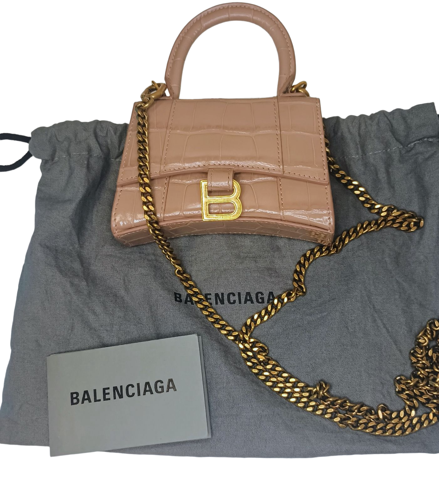 Balenciaga Pink Crocodile Embossed Hourglass Bag XS