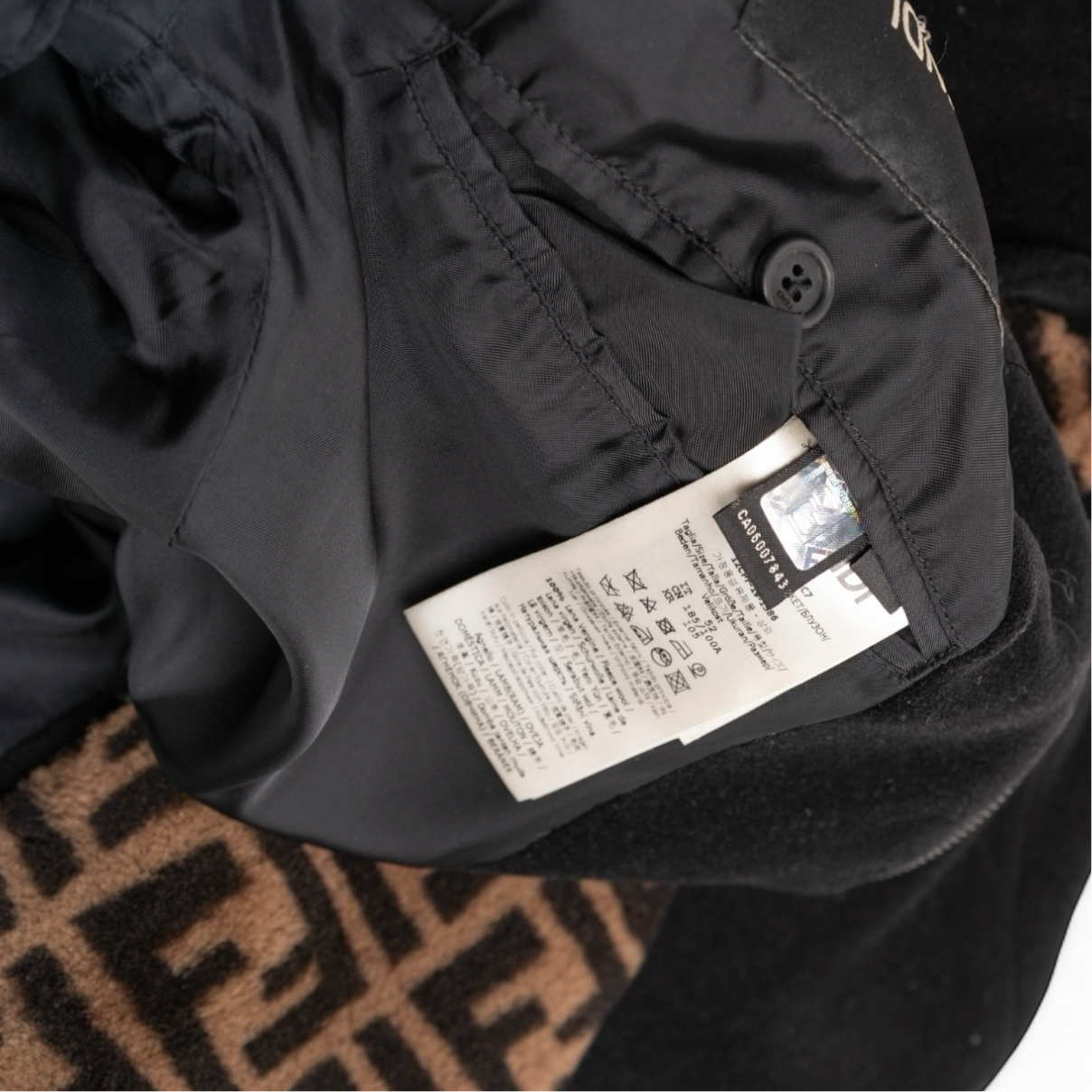 Authentic, Pre-owned Fendi Men's Wool Bomber Jacket With Detachable Shearling Monogram Collar, IT 52