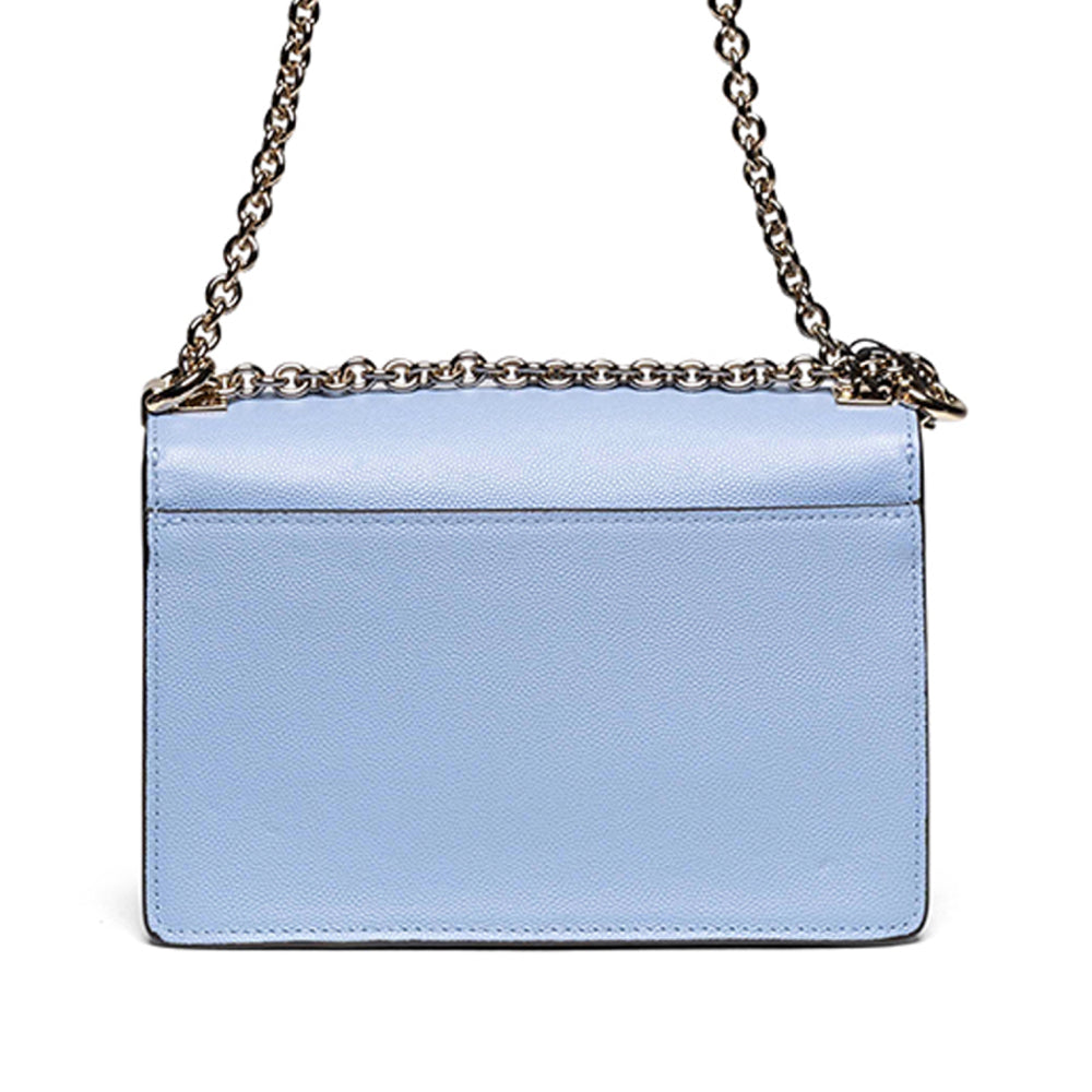 Bolso bandolera Furla de piel con cadena, color azul bebé