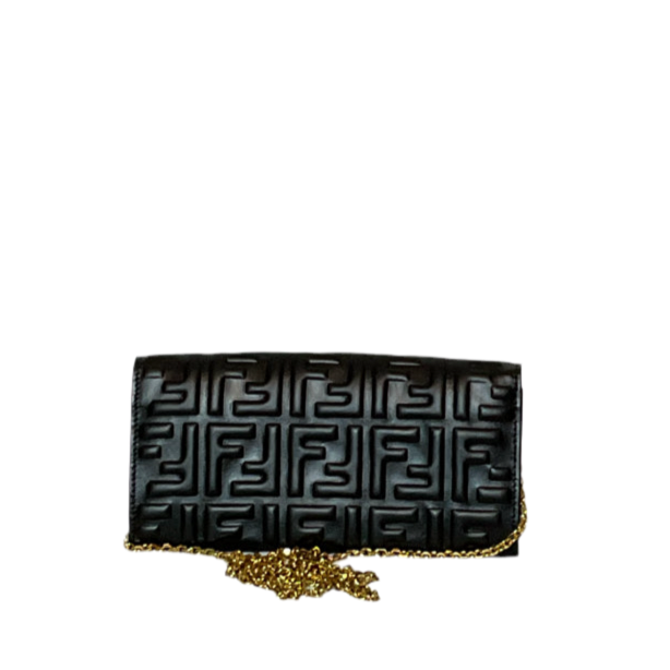 Cartera Fendi Baguette Continental con cadena, negra