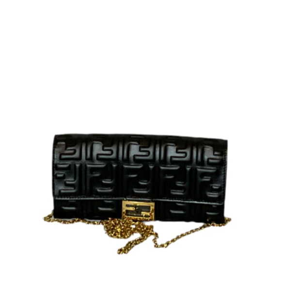 Cartera Fendi Baguette Continental con cadena, negra