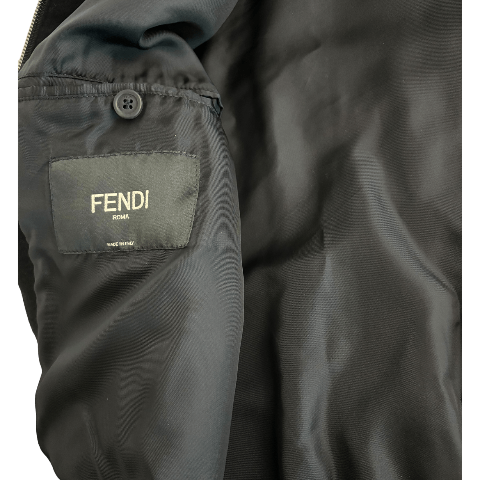 Fendi Men's Wool Bomber Coat with Shearling Logo Collar IT Size 52