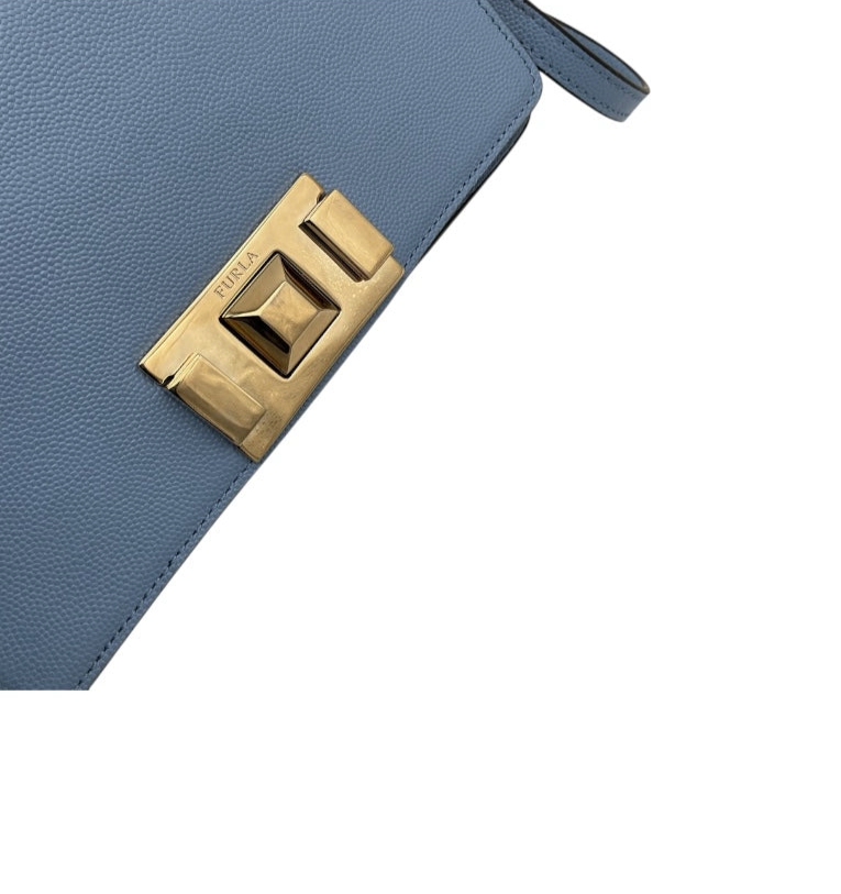 Authentic, Pre-owned Furla Leather Chain Crossbody Bag, Baby Blue