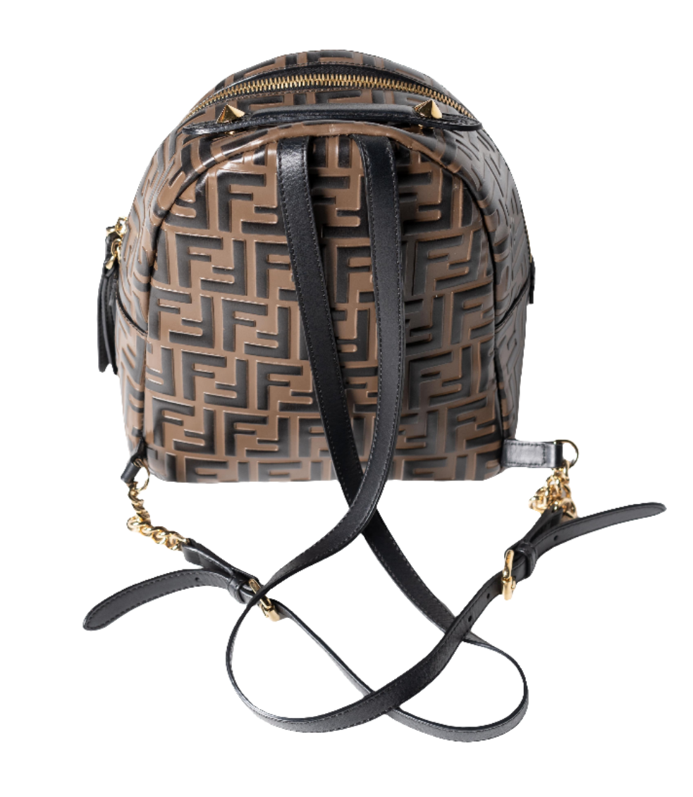 Fendi Brown Leather Mini "FF" Monogram Backpack