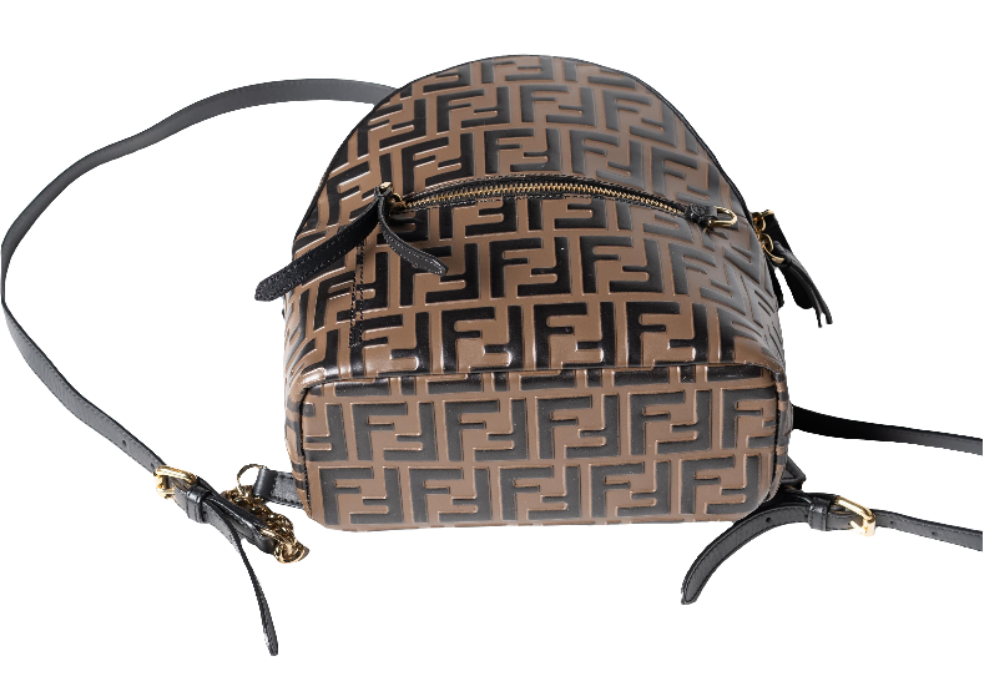 Fendi Brown Leather Mini "FF" Monogram Backpack