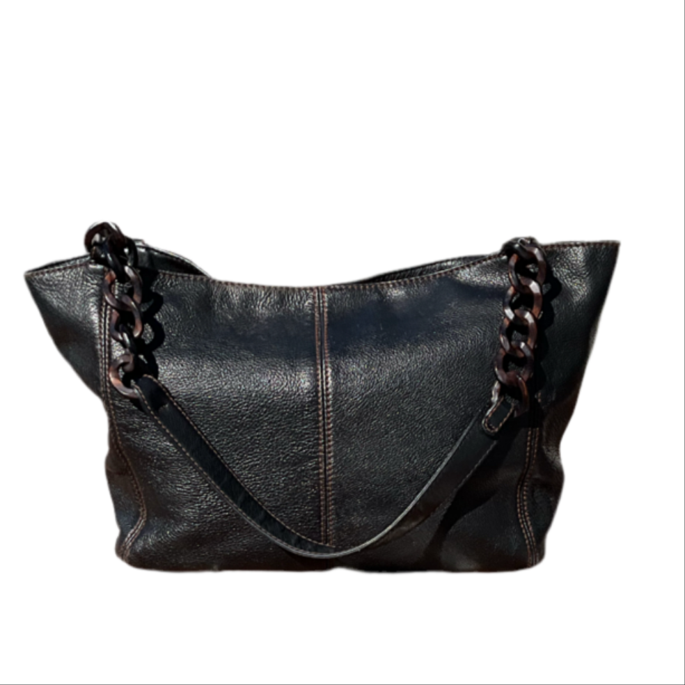 Bolso tote Chanel de piel y cadena de madera con asa