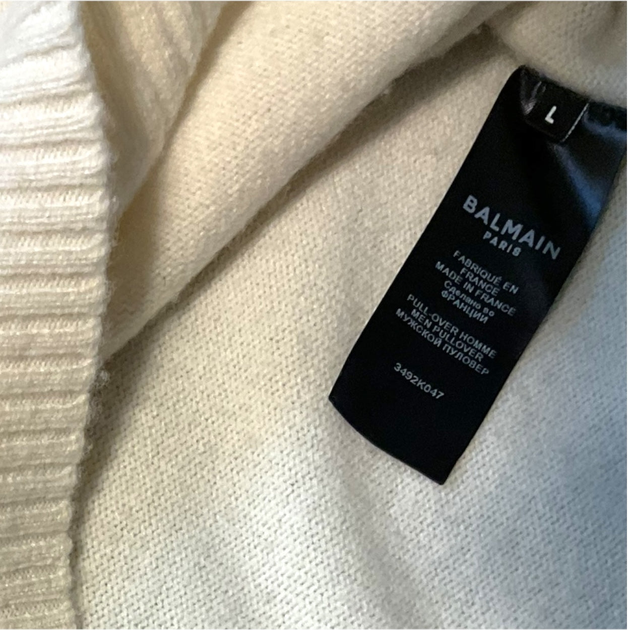 Men's Balmain Paris Oversized Ivory Cashmere Sweater, FR L