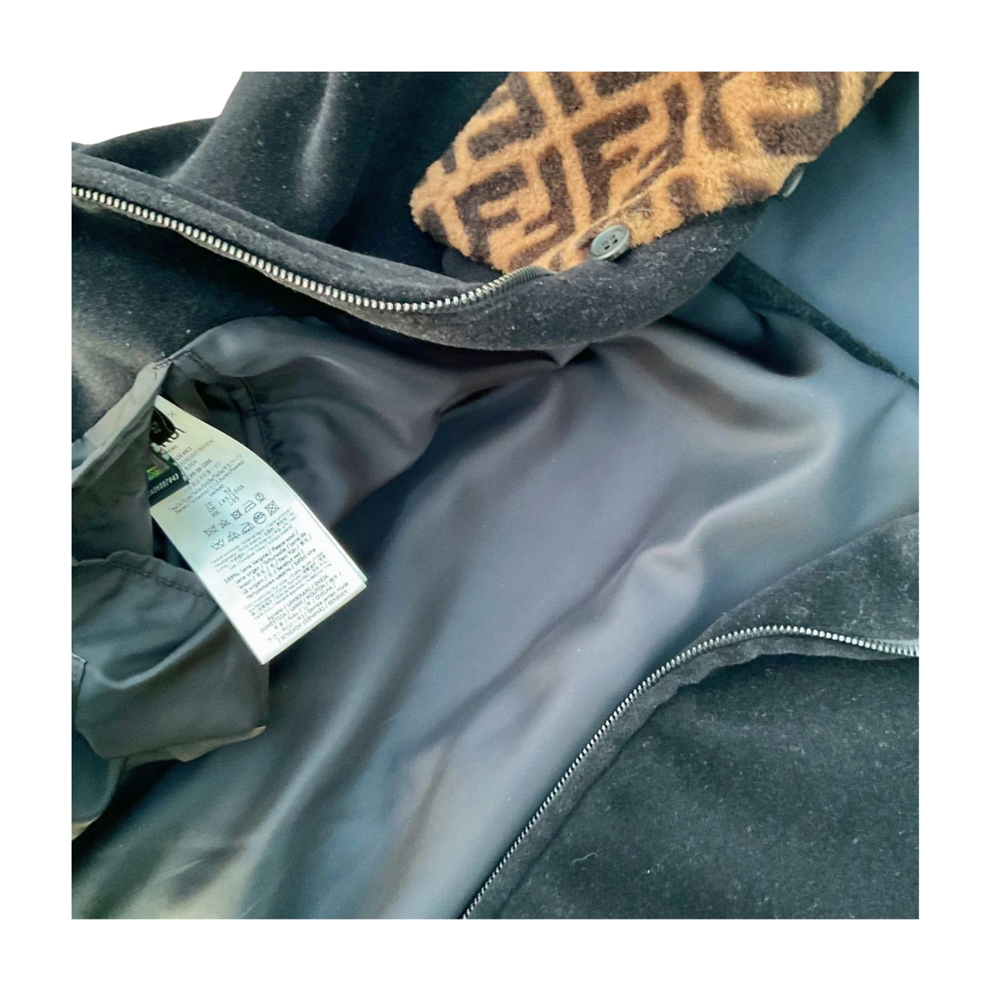 Fendi Men's Wool Bomber Coat with Shearling Logo Collar IT Size 52