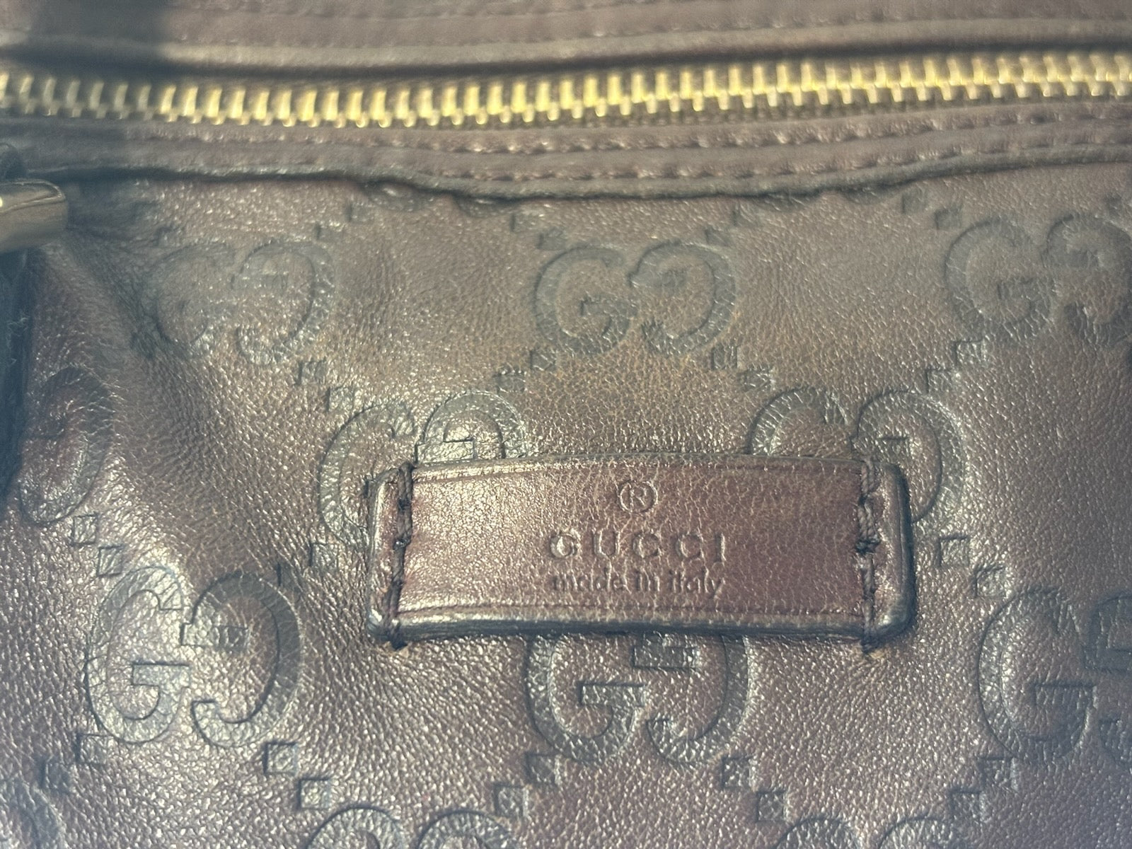 Leather Gucci Monogram Boston Bag, Brown