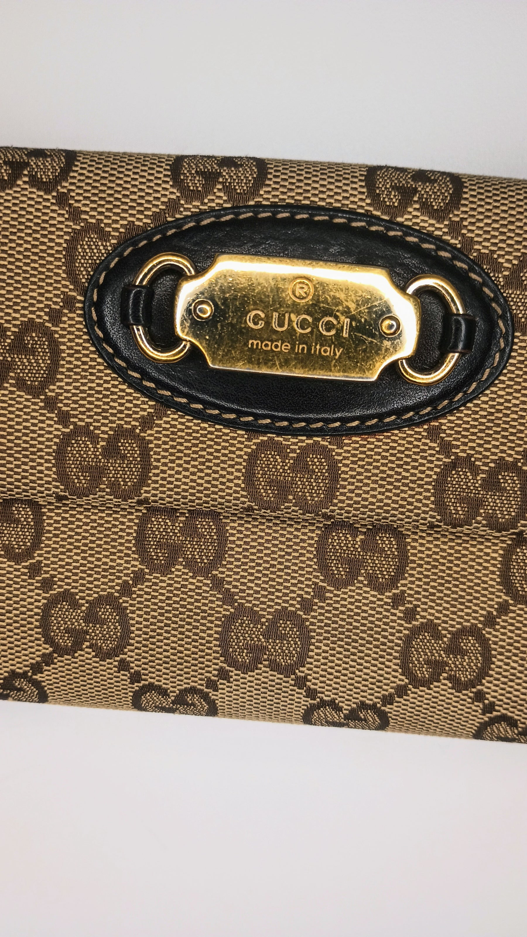 Authentic, Pre-owned Gucci Monogram Long Wallet, Brown