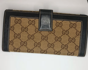 Authentic, Pre-owned Gucci Monogram Long Wallet, Brown
