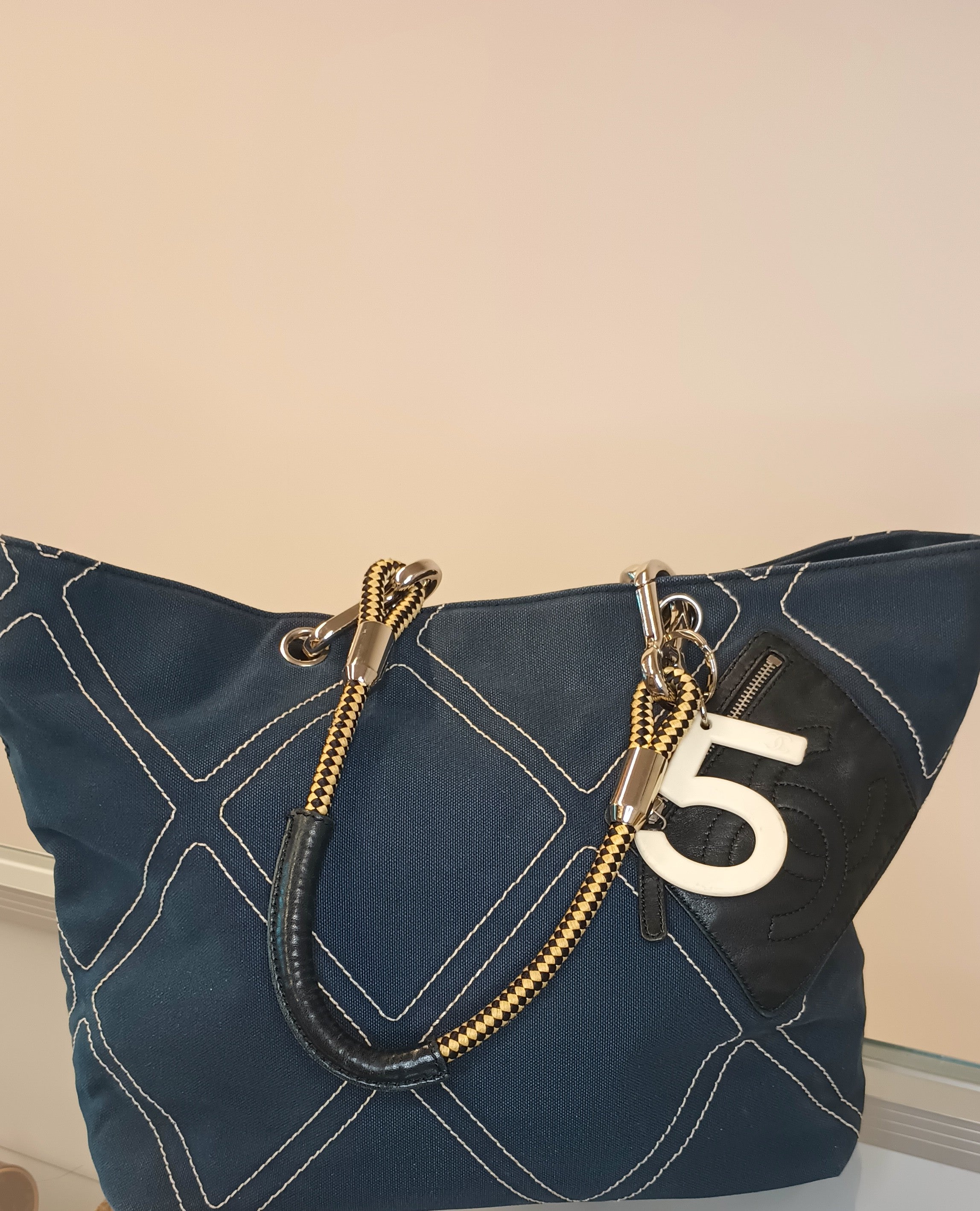 Chanel #5 Cruise Line Rope Tote Bag in navy blue