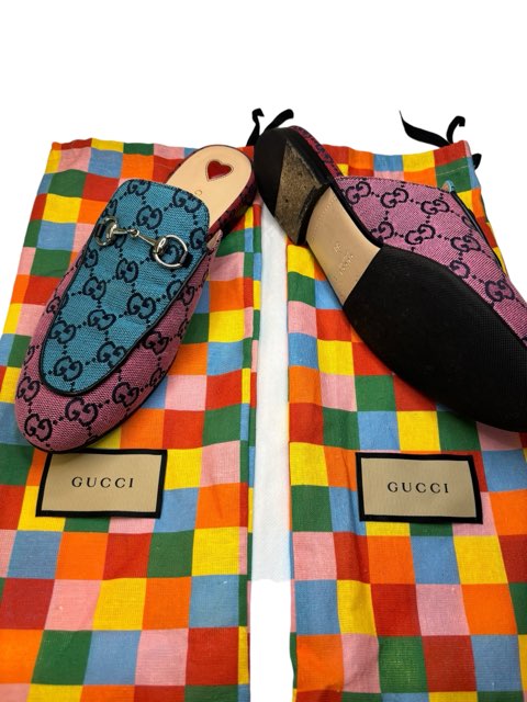 Gucci Multi-colored Monogram Princetown Mules,  IT 38/ US 8