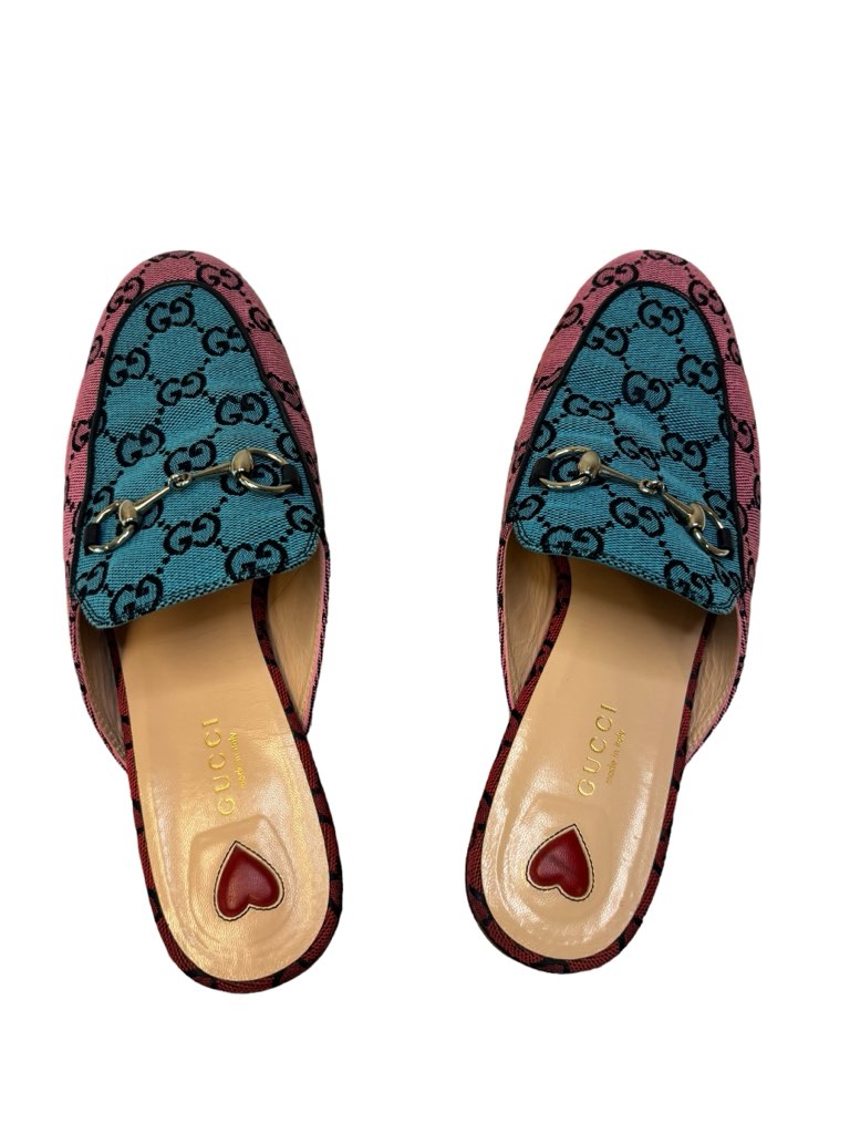 Gucci Multi-colored Monogram Princetown Mules,  IT 38/ US 8