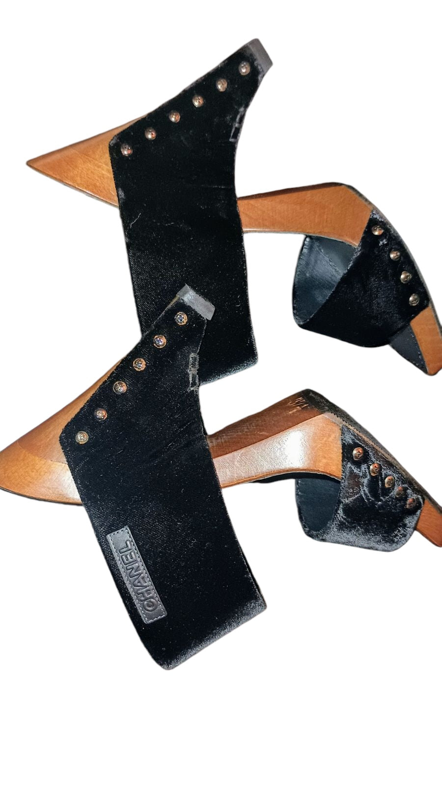 Sandalias de plataforma de terciopelo vintage de Chanel, talla 7.5 de EE. UU.