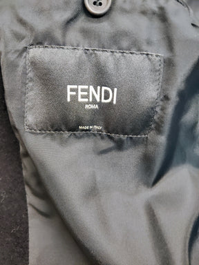 Fendi Men's Wool Bomber Coat with Shearling Logo Collar IT Size 52