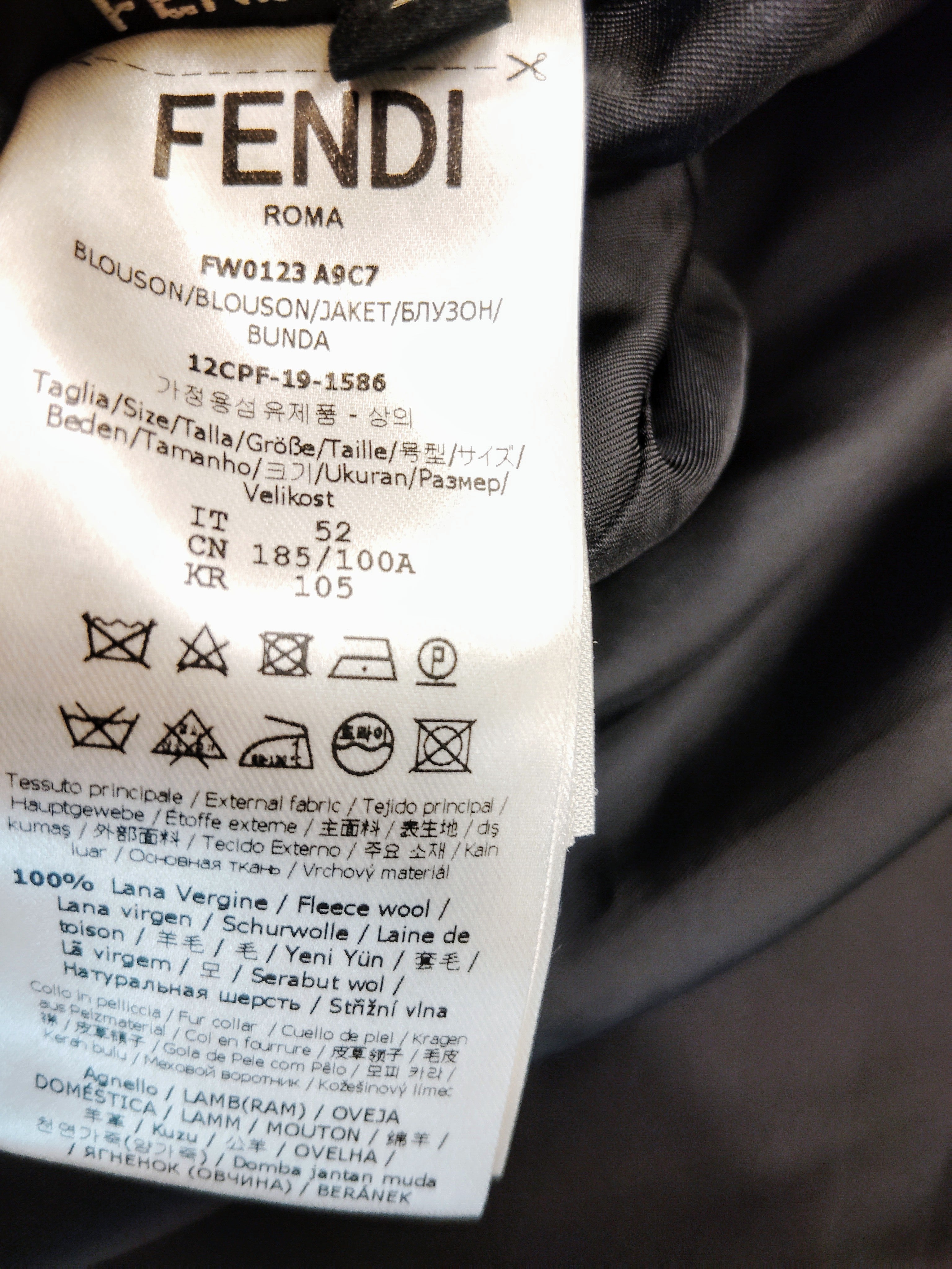 Fendi Men's Wool Bomber Coat with Shearling Logo Collar IT Fendi Men's Wool Bomber Coat with Shearling Logo Collar IT