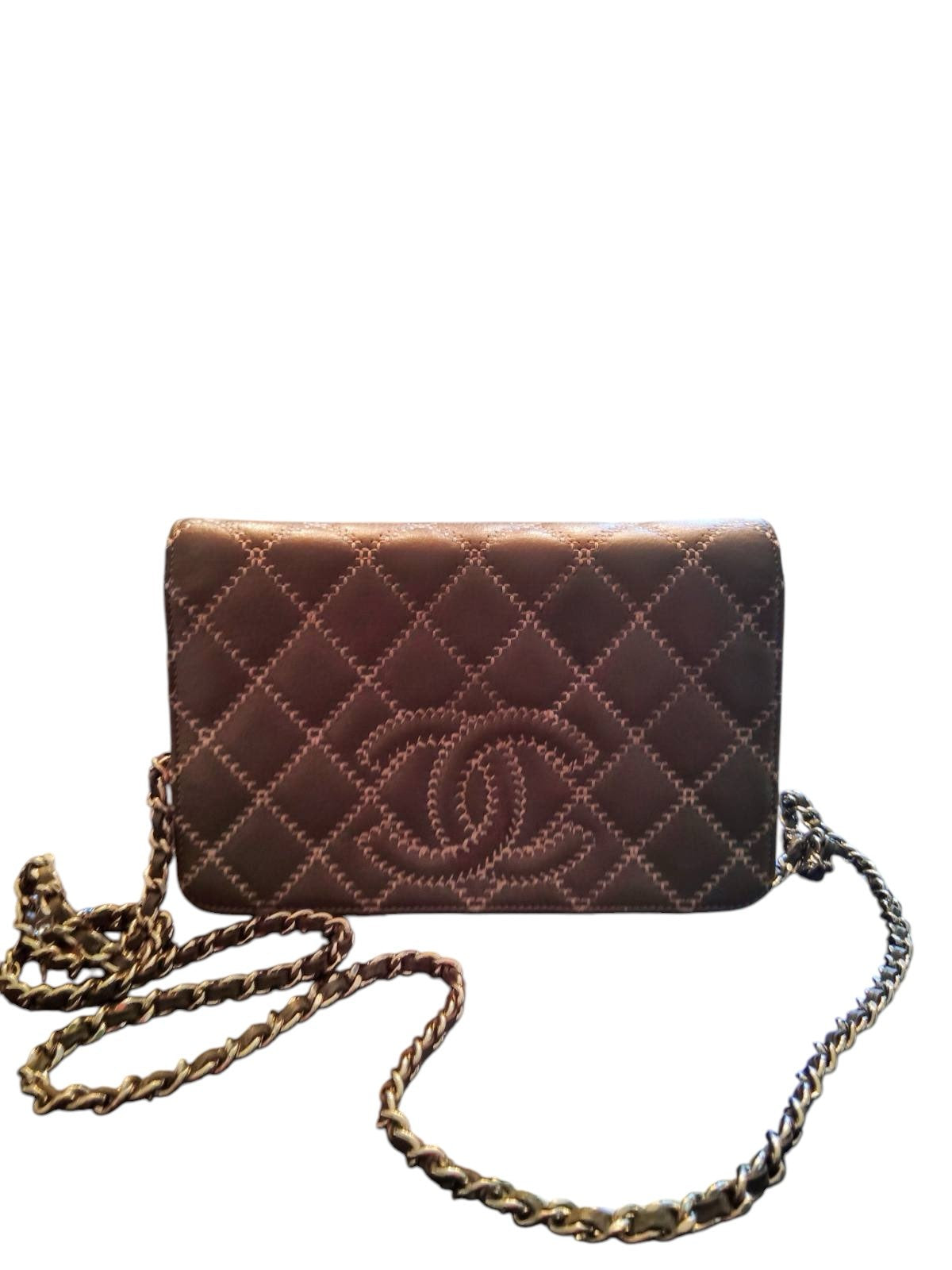 Chanel Wildstitch Pink & Grey Wallet on a Chain