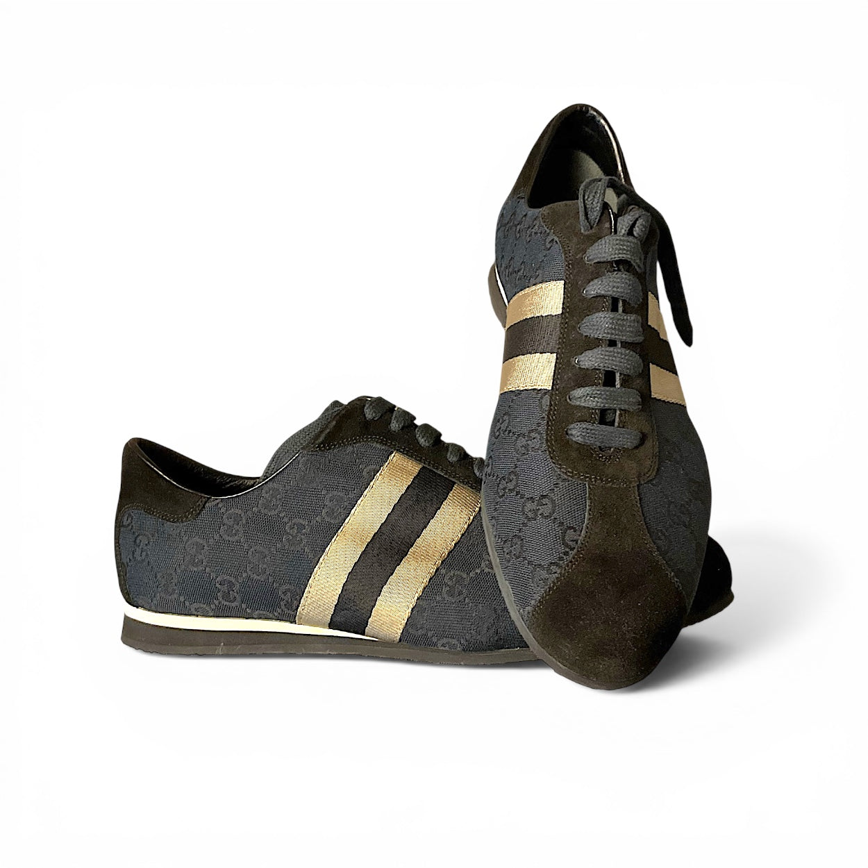 Gucci Unisex Monogram Trainers With Suede Detail, 9.5
