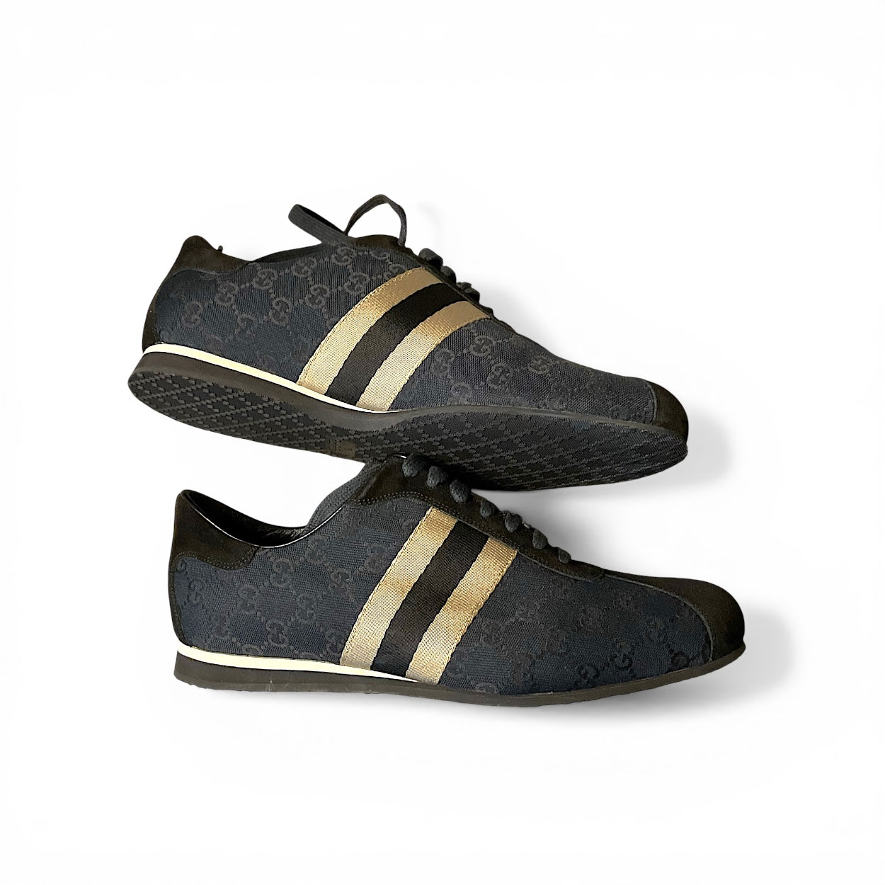 Gucci Unisex Monogram Trainers With Suede Detail, 9.5