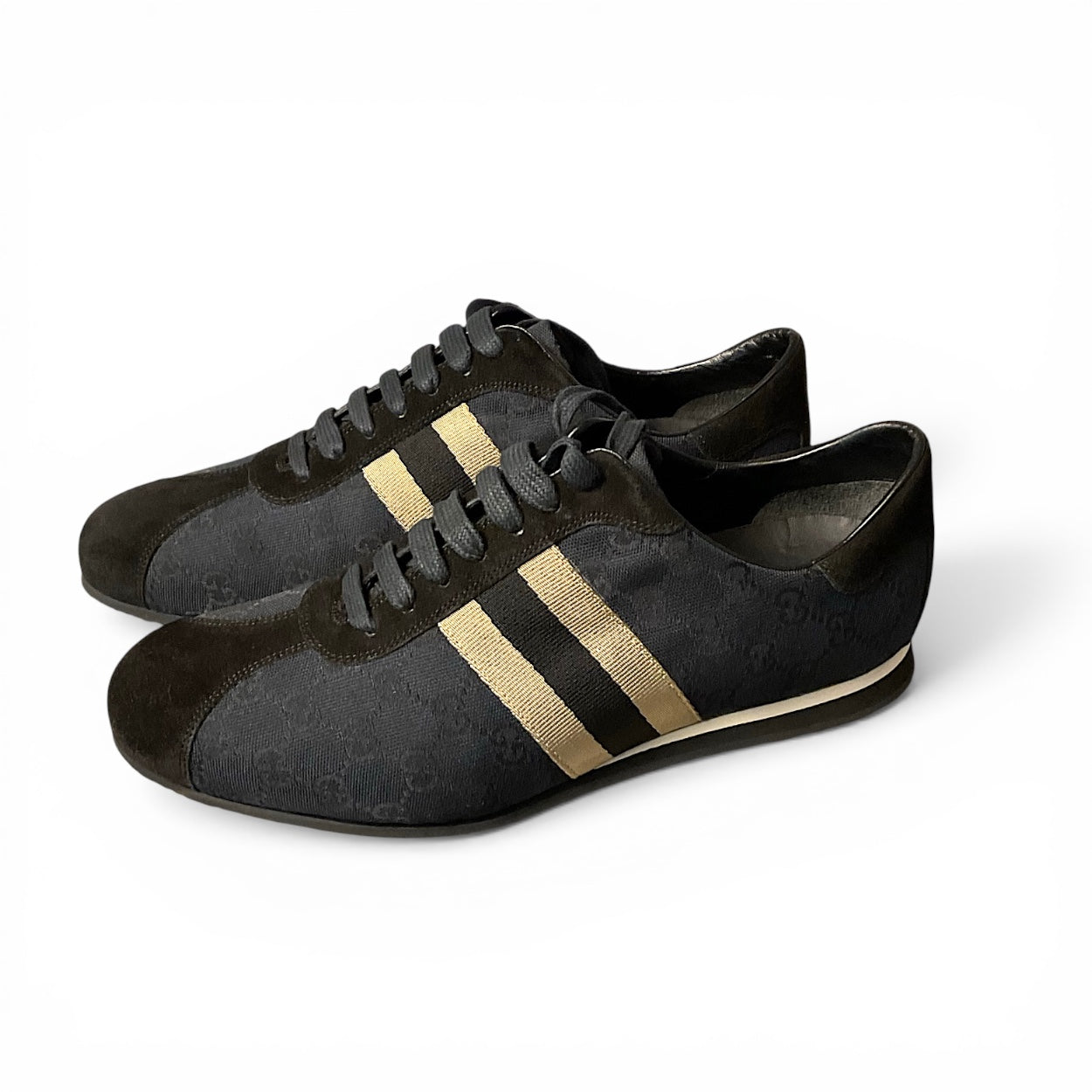 Gucci Unisex Monogram Trainers With Suede Detail, 9.5