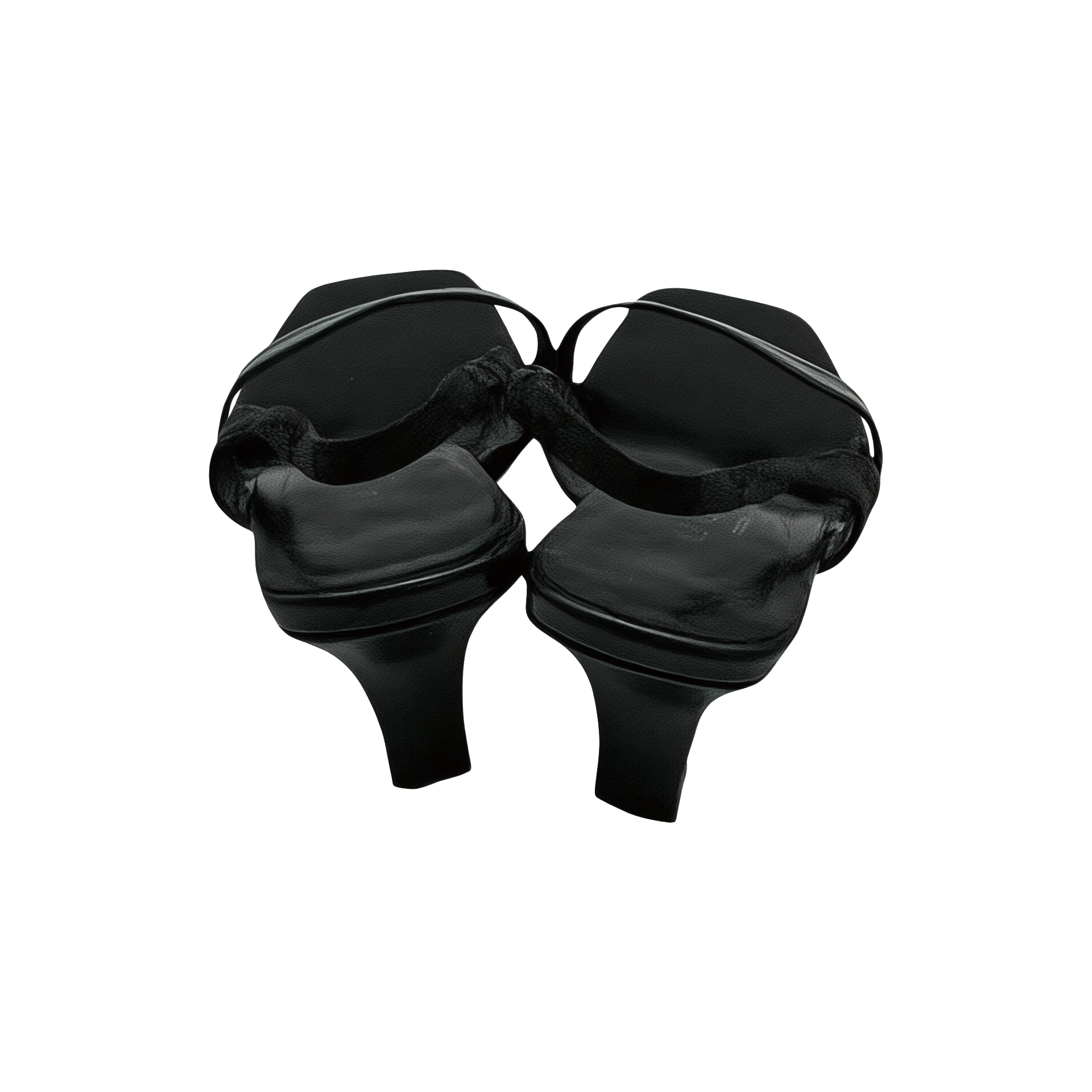 Back view of vintage Gucci black monogrammed wedge-heeled sandals on a white background