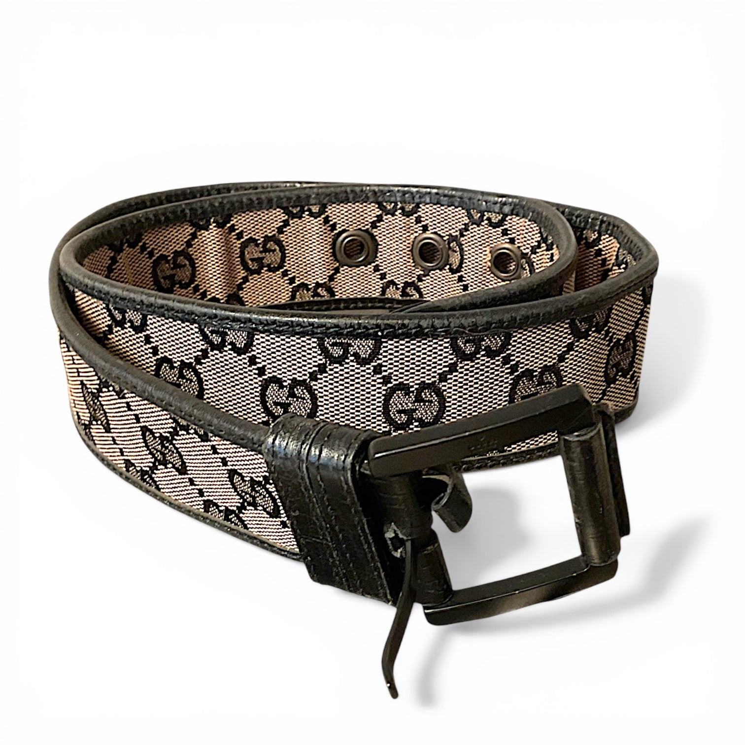 Gucci Vintage Canvas Monogram Print Belt, Black