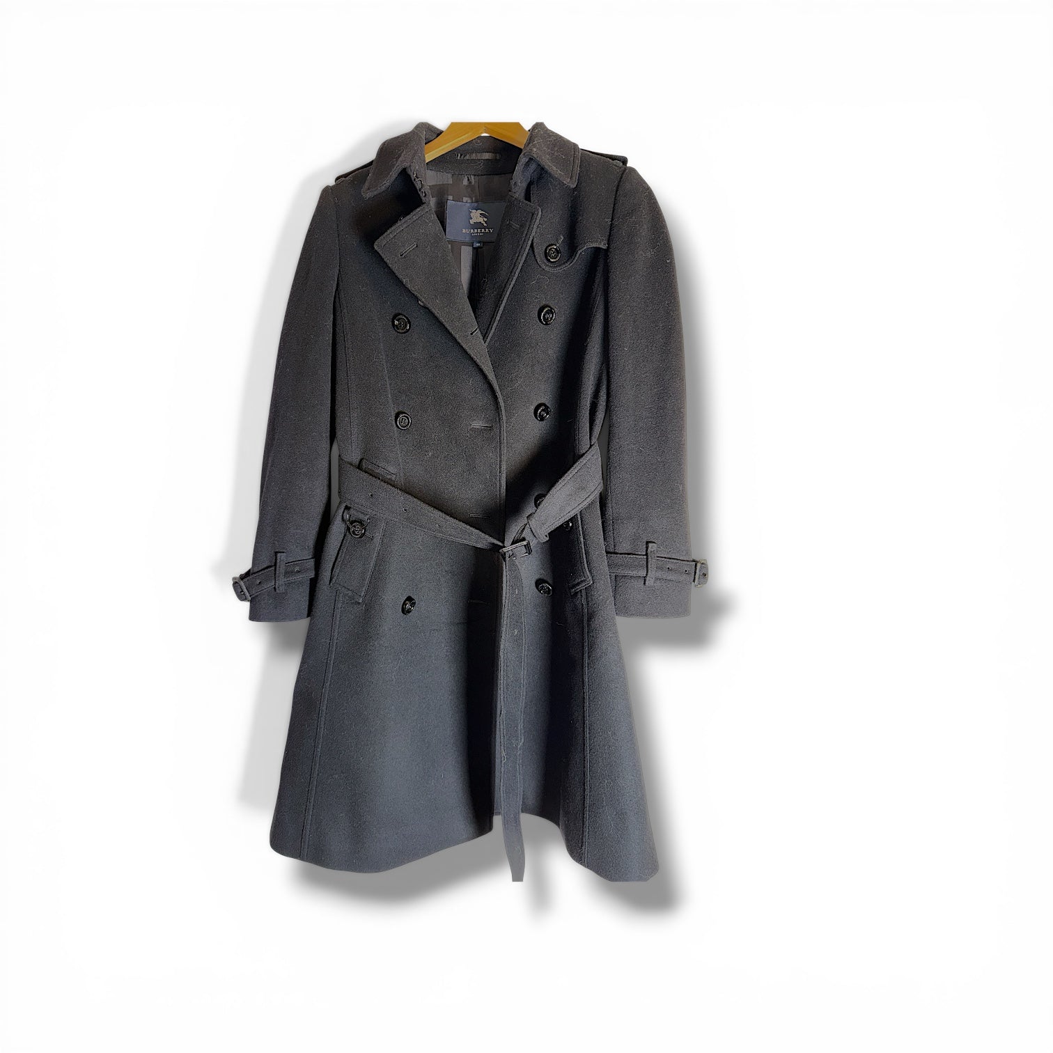 Burberry Vintage Black Label Wool Trench Coat, Black, JP 40