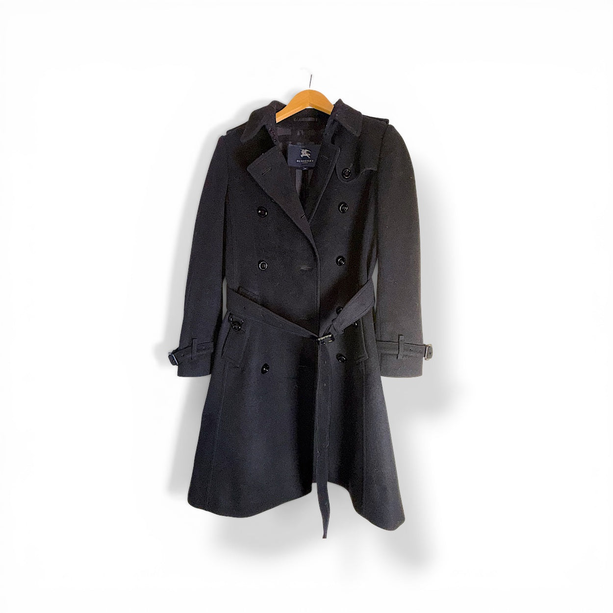 Burberry Vintage Black Label Wool Trench Coat, Black, JP 40