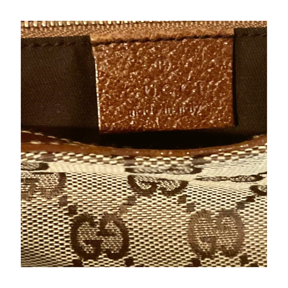 Bolso satchel de lona con monograma Gucci y asa de bambú