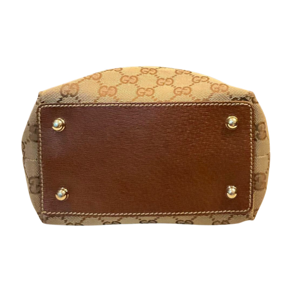 Bolso satchel de lona con monograma Gucci y asa de bambú