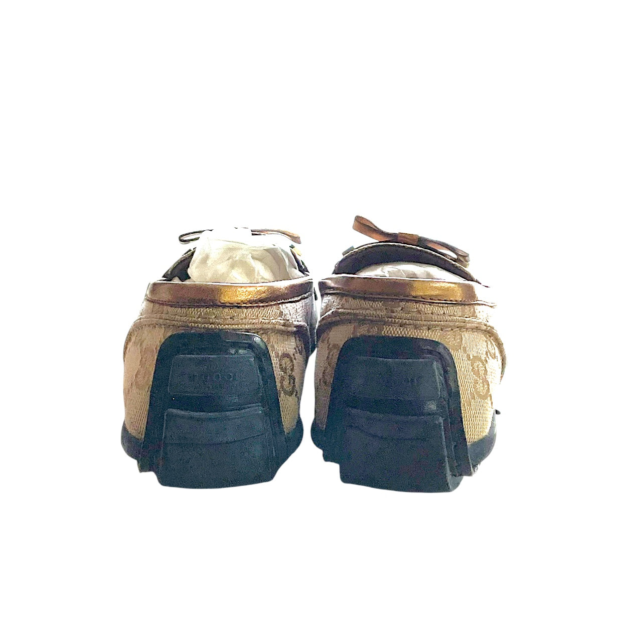 Gucci Canvas Monogram Loafers, Beige/Bronze EU 38